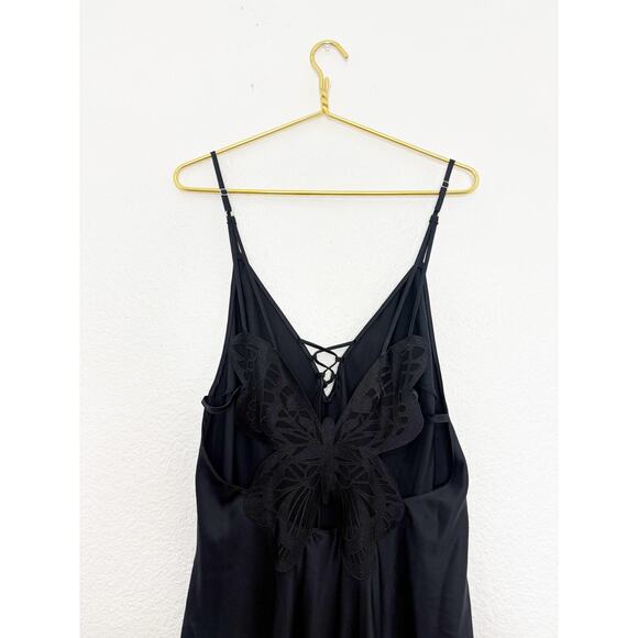 Victoria’s Secret Black Satin Butterfly Midi Slip Dress Sz Large Y2K Whimsigoth - Picture 8 of 9